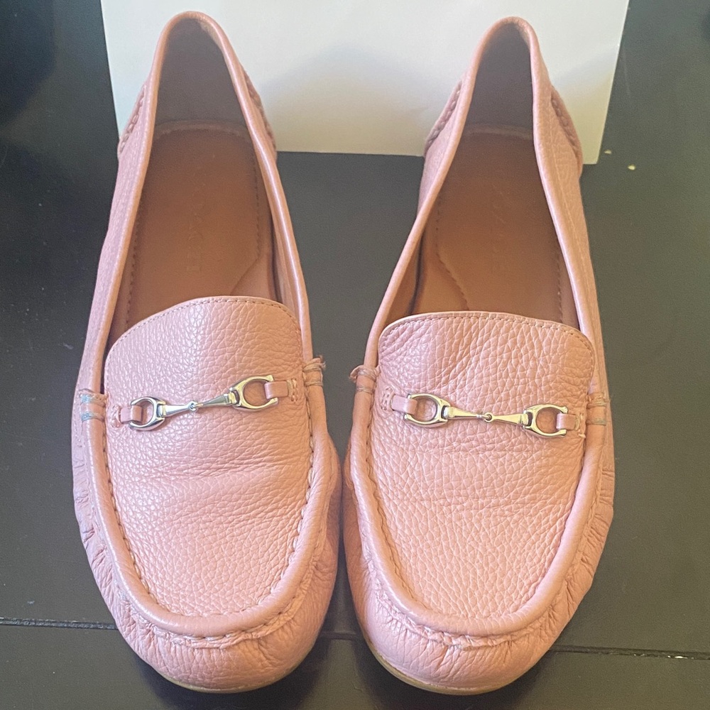 Coach Women’s Blush Pink Leather Loafers with Silver Detail